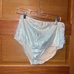 High-Waist White & Gold Stripe Women’s Swim Bottom